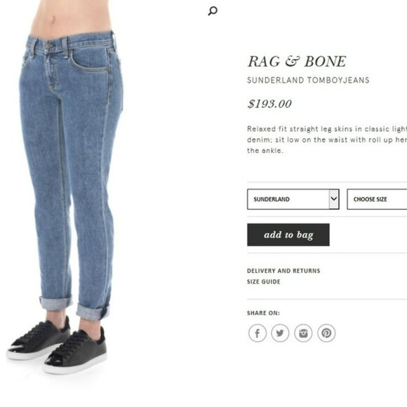 RAG & BONE SOFT WASHED TOMBOY SUNDERLAND WASH COTTON JEANS SZ 31 - Picture 1 of 7